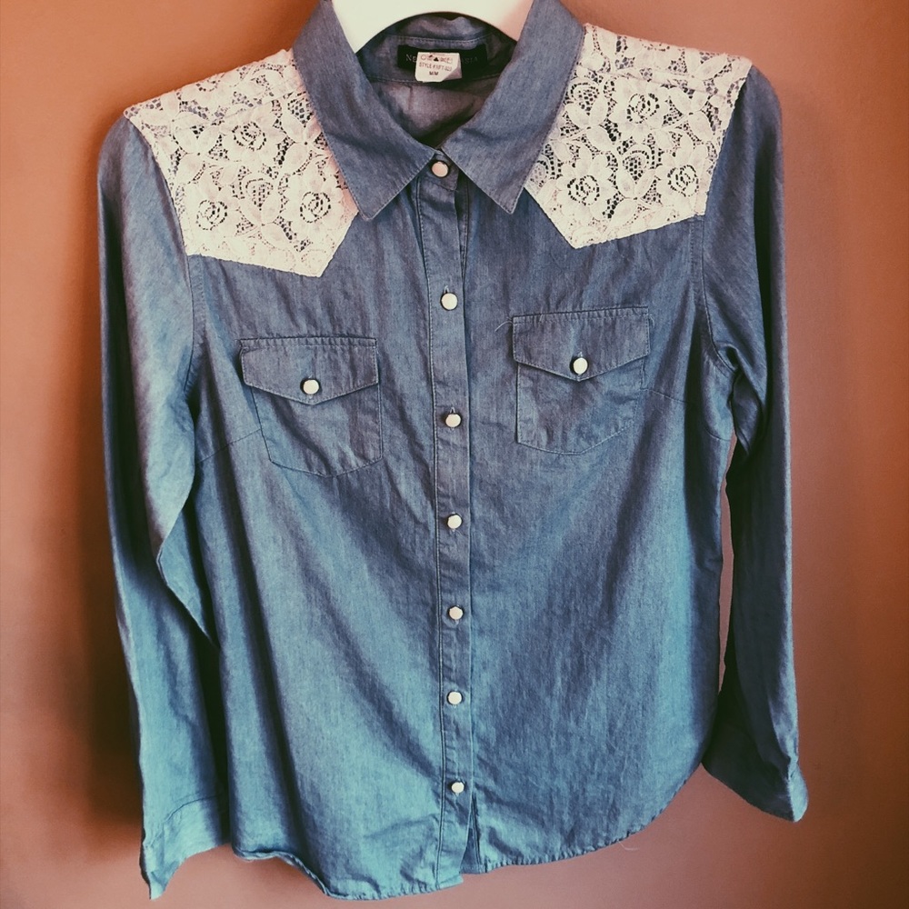 Jean detailed button down top